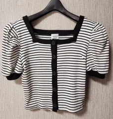 スクエア ストライプ シャーリング 半袖