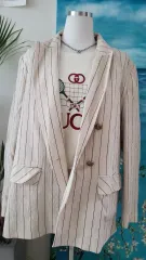zara ZARA(ザラ) ジャケット 人気 ブレザー ストライプ 綿 リネン