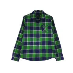 F7866 KOLON SPORT レディース90 グリーンネイビー CHECK シャツ/ダーク