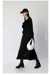 ZARA(ザラ) 黒 フリル ロング丈ワンピース