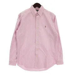 ラルフローレン RALPH LAUREN シャツ 長袖 ボタンダウン ストライプ ロゴ刺繍 コットン ピンク M