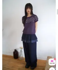 フリル レイヤード スカート パンツ ネイビー