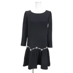 チェスティ Chesty ビジュー ワンピース ひざ丈 長袖 0 ブラック ■TC