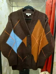 3/3 コス アーガイル ウール カーディガン ブラウン フリーサイズ