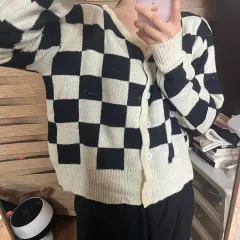 チェック ニット カーディガン