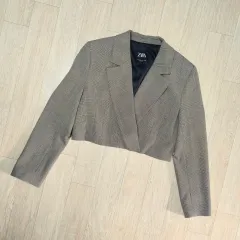 M ) ZARA(ザラ) グレンチェック クロップド ジャケット