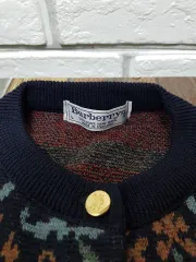 レディースL/正規品 バーバリー ヴィンテージ ゴールドボタン フラワー ニットカーディガン