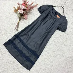 SunaUna パフスリーブ ドレス 裏地付き 濃紺 美シルエット【38】