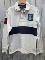 POLO RALRH LAUREN ポロラルフローレン 長袖ポロシャツ カスタムフィット ホワイト シミ有り ラガーシャツ エルボーパッチ 90s 