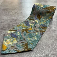 【アート柄】アート柄ネクタイ アートモチーフ シルク100% メンズ マルチカラー ブルー グリーン イエロー ブラウン 青色 緑色 黄色 茶色 抽象柄 ビジネスネクタイ デザインネクタイ 絵画風デザイン