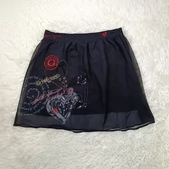 Desigual デシグアル ミニスカート サイズ40 L相当 ブラック 黒 刺繍 スパンコール ハート お洒落 裏地あり フレア 春夏 レディース ブランドのサムネイル