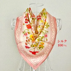 【未使用保管品】ジムトンプソン 大判スカーフ シルク100％ 82cm × 82cm 花柄 ピンク＆ホワイト系タイシルクの最高級ブランド JIMTHOMPSON 訳あり