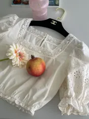 新品 スクエアネック レース ブラウス