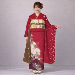 正絹 振袖フルセット ワインレッド 花柄 丈158 裄68 袖丈109 - メルカリ