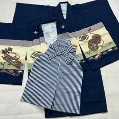 ◆kimono+one◆5歳くらい用◆子供着物◆3点セット◆七五三◆男の子◆羽織◆着物◆行燈袴◆貼り紋◆七五三お詣り男の子着物G382