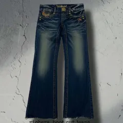 リオヴェラデニムワンネックパンク y2k ワトウケブーツカットローライズブルーバーベキューショップ悟空ヴィンテージ