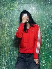 00s adidas アディダス スモールロゴ 軽量 ダウン ジャケット レッド オレンジ 85