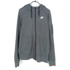 Nike(ナイキ） メンズ 刺繍ロゴ フード付き ジップアップパーカー グレー L （ HU36779 ）