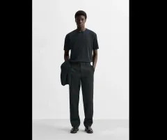 ザラ オリジンズ ウール-コットン パンツ 38 ネイビー