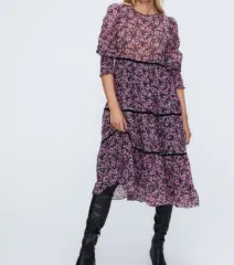 (パッケージ付き) ZARA(ザラ) フラワー パターン シフォン ワンピース