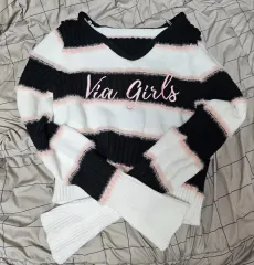 y2k ストライプ ピンク 黒 白 クロップドニット