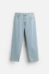 (34インチ) ザラ メンズ ワイド テーパード デニム パンツ ジーン - ライトブルー