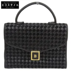 BALLY バリー レザー×スエード ヴィンテージ 編み込み レザーハンドバッグ レディース ブラック×ブラウン