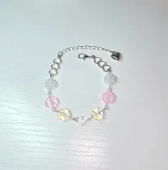 (ピンク)幸運 四つ葉のクローバー ビーズ ブレスレット