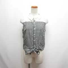 イング INGNI ギンガムチェック柄 ノースリーブ ブラウス シャツ M オフホワイト×黒 レース切替え