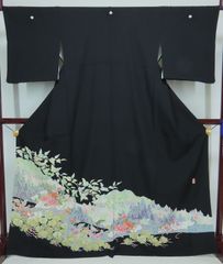 高級 黒留袖 比翼付き 蘇州刺繍 五つ紋 総刺繍 豪華 約120万円 長襦袢