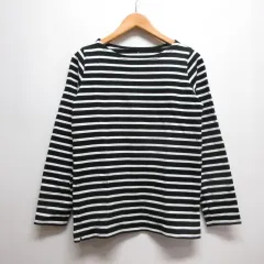 無印良品 良品計画 ボーダー柄 長袖 ボートネック カットソー M 黒 ブラック
