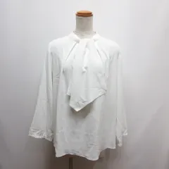 フロリア Flolia 洗える 襟元2way ボウタイ スタンドネック ブラウス S 白 ホワイト flo-fu-130 長袖