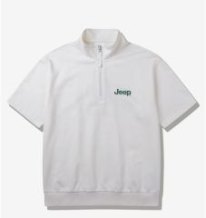 新) Jeep ジープ ロゴ 半袖 ジップアップ ホワイトグリーン L XL