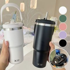 新品 ストロー付きタンブラー 持ち運び 大容量 こぼれない 蓋 保冷 保温 水筒 蓋付き 二重構造 真空断熱 保温 保冷 セラミックコーティング タンブラー 304ステンレス mlkug