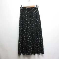 アースミュージック&エコロジー EARTH MUSIC & ECOLOGY 花柄 マキシ ロング スカート F 黒 ブラック ウエストゴム 裏地付き