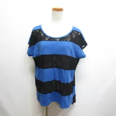 アズールバイマウジー AZUL by moussy 半袖 カットソー Tシャツ レース混 ボーダー S ブルー×黒