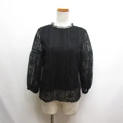 アースミュージック&エコロジー EARTH MUSIC & ECOLOGY 長袖 レース プルオーバー F 黒 ブラック ブラウス カットソー