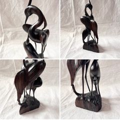 黒檀（コクタン）やローズウッドなどの 高品質 夫婦鶴置物40cmと27cm 
