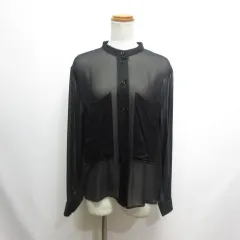 ザラ ZARA 長袖 バンドカラー シアー シャツ ブラウス S 黒 ブラック