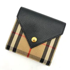 極美品◎Burberry バーバリー ホースチェック ノヴァチェック 三つ折り財布 コンパクトウォレット キャンバス×レザー レディース 2Y7049
