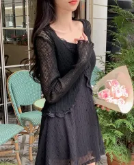 ATTRANGS(アットランス) レース フリル リブ カーディガン サマーカーディガン