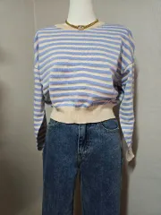 ボーダー柄 クロップド Tシャツ