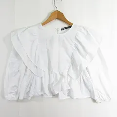 ザラ ZARA ブラウス 七分袖 フリル コットン XS ホワイト 小さいサイズ 3666/179 kz10944