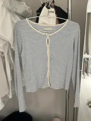 ブランディー メルビル (ably) スカイブルー ボーダー柄 カーディガン