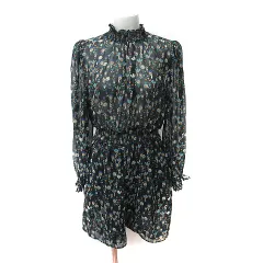 ザラ ZARA ワンピース ミニ シアー 花柄 長袖 黒 ブラック /YI