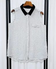 ノースリーブ カラー シフォンブラウス 夏 ドットブラウス 水玉シャツ 無傷ブラウス