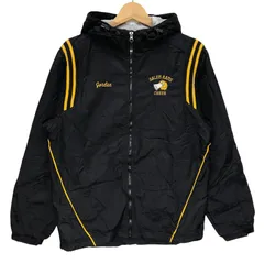 90's vintage Holloway ホロウェイ TEAM APRAREL ナイロンジャケット フルジップ フーディー 内ポケット ドローコード SALEM RAMS CHEER チームジャケット バック刺繍 China製 Sサイズ ブラック イエロー