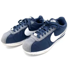 ナイキ コルテッツ スニーカー ネイビー グレー 実寸23.5cm NIKE 中古 靴 古着 NIKE CORTEZ NYLON  SUEDE レディース シルバーデュプレ シューズ 散歩 通学 通勤 普段使い 旅行 近所 春 夏 秋 お出かけ 送迎