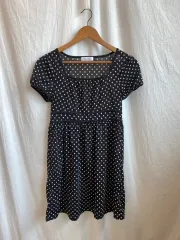 ネイビー ドット 半袖 シースルー ブラウス (M)