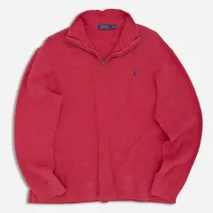POLO RALPH LAUREN(ポロラルフローレン) ハーフジップアップ コットン ニット セーター ピンク ー 0236
